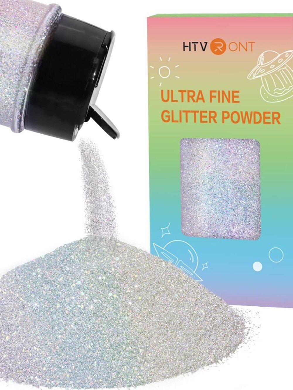 Holographic Extra Fine Glitter Powder - 50g/1.76oz, for Resin, 0.008" Portable U